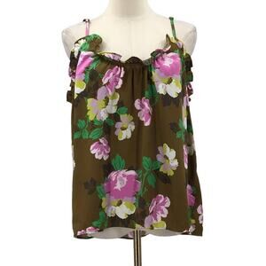 AERIE XL Olive Floral Scoop Neck Adjustable Spaghetti Strap Cami Top b141